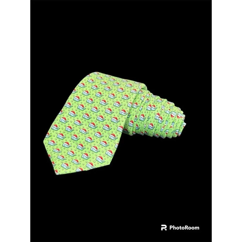 Vineyard Vines Holiday Teen Boys Neck Tie Mint Green Whale Santa Hat Christmas S